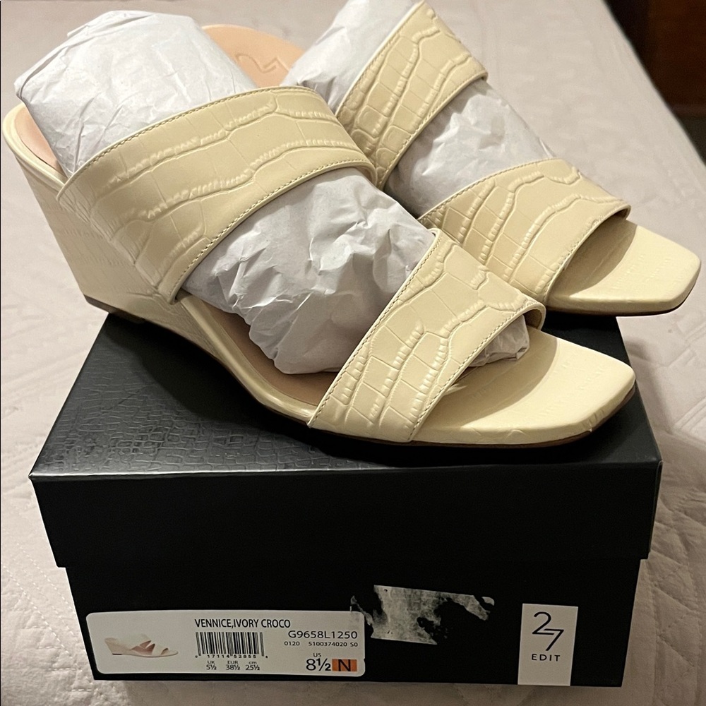 27 EDIT Women's Ivory Croc Wedges